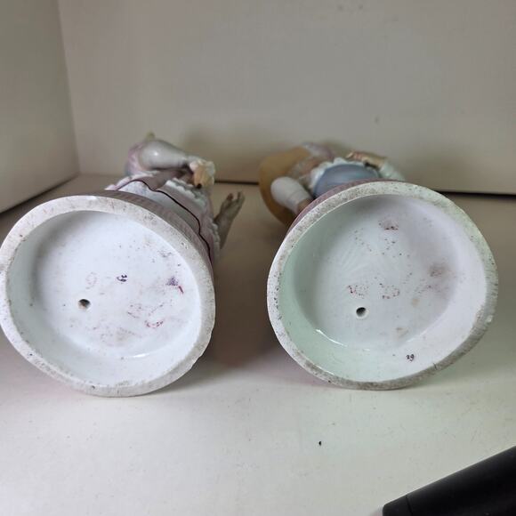 Vintage Bisque Boy & Girl Umbrella Figurines Porcelain 10-11" Pair Collectible - Picture 10 of 14